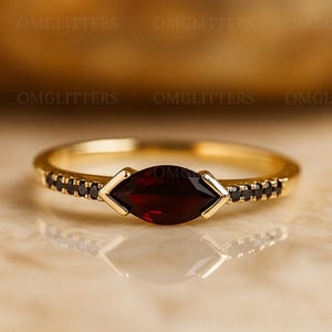 Garnet Ring ·January Birthstone Ring . Marquise Ring · 14k Gold Ring · Faceted Red Stone Ring · Garnet Ring For Women · Vintage Garnet Ring