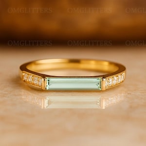 Unique Aquamarine and Moissanite Wedding Ring Baguette Stacking Art Deco Ring Vintage Wedding Diamond Jewelry Promise Ring Statement Ring