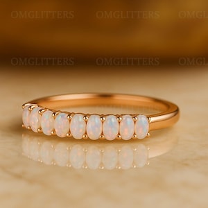 Natural Opal Ring, Vintage Opal Band, Opal Wedding Band, Rose Gold Opal Ring, Dainty Opal Ring, October Birthstone Ring, Matching Band Ring