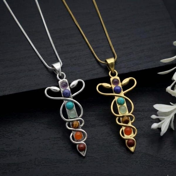Spiritual Healing 7 Chakra Stone Pendant Necklace – Spiritual Healing Crystal Pendant, Yoga Jewelry, Boho Gemstone Necklace, Gift for Her