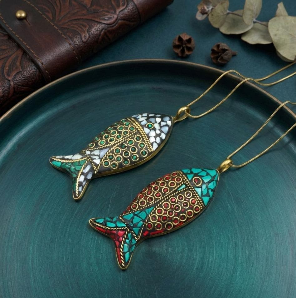 Colorful Fish Pendant Necklace - Boho Jewelry, Statement Necklace,…