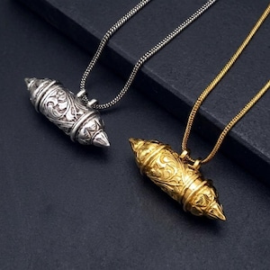 Vintage Prayer Box Pendant Necklace, Silver & Gold Capsule Pendant, Boho Statement Necklace, Tribal Jewelry, Handmade Keepsake Locket Charm