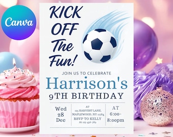 Editable Soccer Birthday Invitation Template, Canva Football Invite (Instant Download)