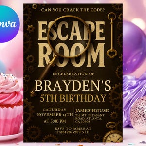 Watercolor Monster Truck Escape Room Invitation: Editable Canva Template (5x7)