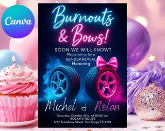 Editable Burnouts or Bows Gender Reveal Invitation (5x7) (Digital Download)
