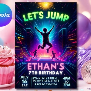 Monster Truck Trampoline Park Birthday Invitation: Editable Jump Party Template (5x7) (Digital Download