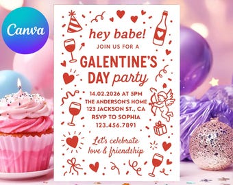 Modèle d'invitation à une fête de la Saint-Valentin modifiable, Cupidon Coquette (téléchargement numérique)