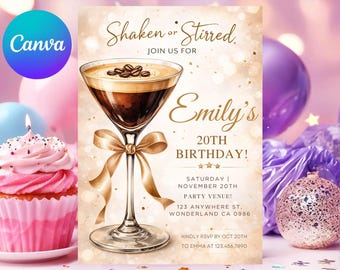 Invitación de cumpleaños "A Tini Bit Older", invitación editable para Martini para adultos, invitación para Martini Espresso, cumpleaños coqueto, plantilla de Canva