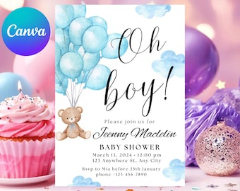 Boho Girl Clothesline Baby Shower Invitation, Boho Baby Clothes Invitation, Instant Download, Digital Template, Editable Canva AH001