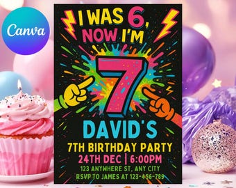 Six Seven Birthday Invitation | I was 6 now I'm 7 Party Invite | Digital Download