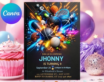 Editable All Star Sports Birthday Invitation (Instant Download)