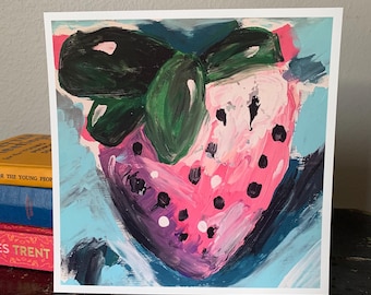 Impresión artística de fresa / Ilustración de frutas coloridas / Decoración de pared de cocina / Obra de arte de frutas estilo cottagecore / Impresión giclée