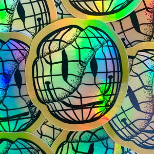 Holographic Smiley Face Vinyl Sticker: Waterproof Laptop Decal
