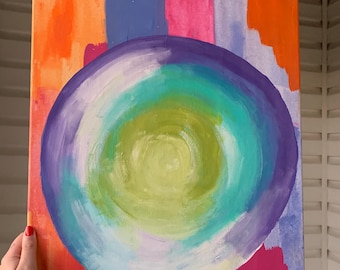Pintura original abstracta de círculos de arcoíris / Lienzo moderno colorido / Obra de arte contemporánea para decoración del hogar