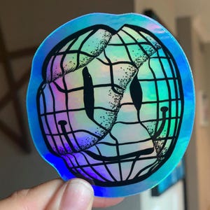 Holographic Smiley Face Vinyl Sticker: Waterproof Laptop Decal