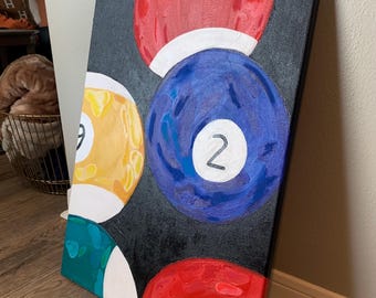 Pintura acrílica de bola de billar / Arte original, 18x24