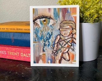 Impresión artística de Cupido ciego / Ilustración caprichosa para pared / Decoración romántica / Regalo para ella / Impresión única en estilo acuarela