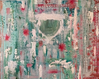 Pintura original de rostro de mujer abstracto / Lienzo texturizado de arte moderno / Arte mural contemporáneo colorido / Obra de arte única