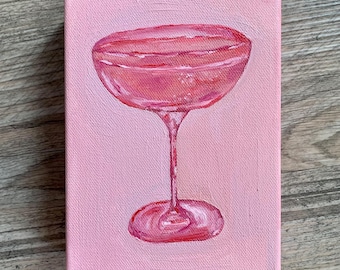 Cuadro de cóctel cosmopolita / Arte de cóctel rosa / Decoración de carrito de bar / Lienzo original pequeño / Regalo para ella