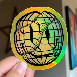 Holographic Smiley Face Vinyl Sticker: Waterproof Laptop Decal