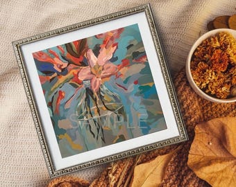 Impresión artística giclée de naturaleza muerta floral / Pintura impresionista de jarrón de flores