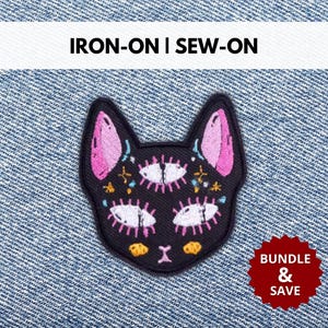 Three-Eyed Spiritual Nyx Cat Patch | Iron-On/Sew-On Spiritual Animal Black Cat Embroidered Patch | Spiritual Gift Animal Patch