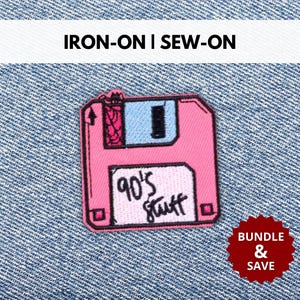90s Stuff Floppy Disc Patch | Iron-On/Sew-On Retro Embroidered Patch | Gift for 90s Child | 90s Nostalgia | 90s Tech