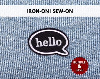 Hello Speech Bubble Patch | Iron-On/Sew-On Funny Sarcastic Slogan Quote Embroidered Patch | Ironic Sarcasm Patch | Gift for Humor Lovers