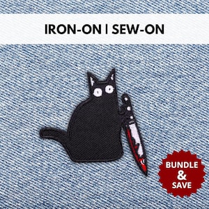 Cat Killer Patch | Iron-On/Sew-On Funny Sarcastic Black Cat Embroidered Patch | Ironic Sarcasm Patch | Gift for Cat Lovers, Humor Lovers