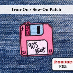 90s Stuff Floppy Disc Patch | Iron-On/Sew-On Retro Embroidered Patch | Gift for 90s Child | 90s Nostalgia | 90s Tech