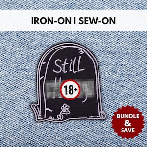Toppa con lapide "Still Horny Tombstone" / Toppa ricamata con citazione sarcastica divertente da stirare/cucire / Toppa sarcastica / Regalo per adulti amanti dell'umorismo nero