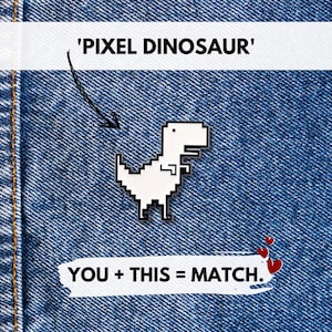 Pin engraçado de dinossauro pixelado | Broche de distintivo de arte pixelada, presente para gamer | Pin de lapela de dinossauro nerd | Pin de colarinho pixelado | Pin de botão de dinossauro