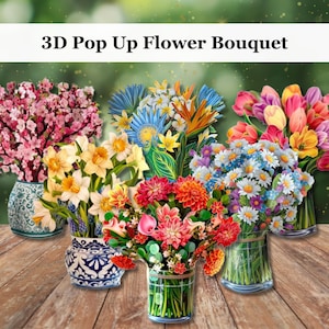 3D Pop Up Flower Greeting Card | Mother’s Day Bouquet Card | Birthday Valentines Wedding Anniversary Flowers Pop Up Gift | Gift for Her
