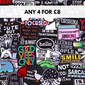 Bestselling Patches BUNDLE Funny Sarcastic Patches | Iron-On/Sew-On Ironic Sarcasm Quote Embroidered Patches | Dark Humor Biker Patches