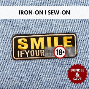 Toppa "Sorridi se sei eccitato" / Toppa ricamata con citazione sarcastica divertente da stirare/cucire / Toppa con sarcasmo ironico / Regalo per gli amanti dell'umorismo per adulti
