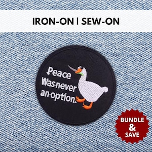 Vrede was nooit een optie Ganzenlap | Opstrijkbare/naaimachine grappige geborduurde sarcastische dieren gans | Silly Goose | Cadeau voor dierenliefhebbers