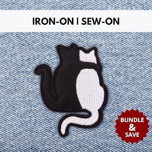 Kramande katter tygmärke | Söta katter Stryk-på/Sy-på broderad Yin Yang katt tygmärke Gåva till en kattälskare vän Liten gåva | Svarta & vita katter