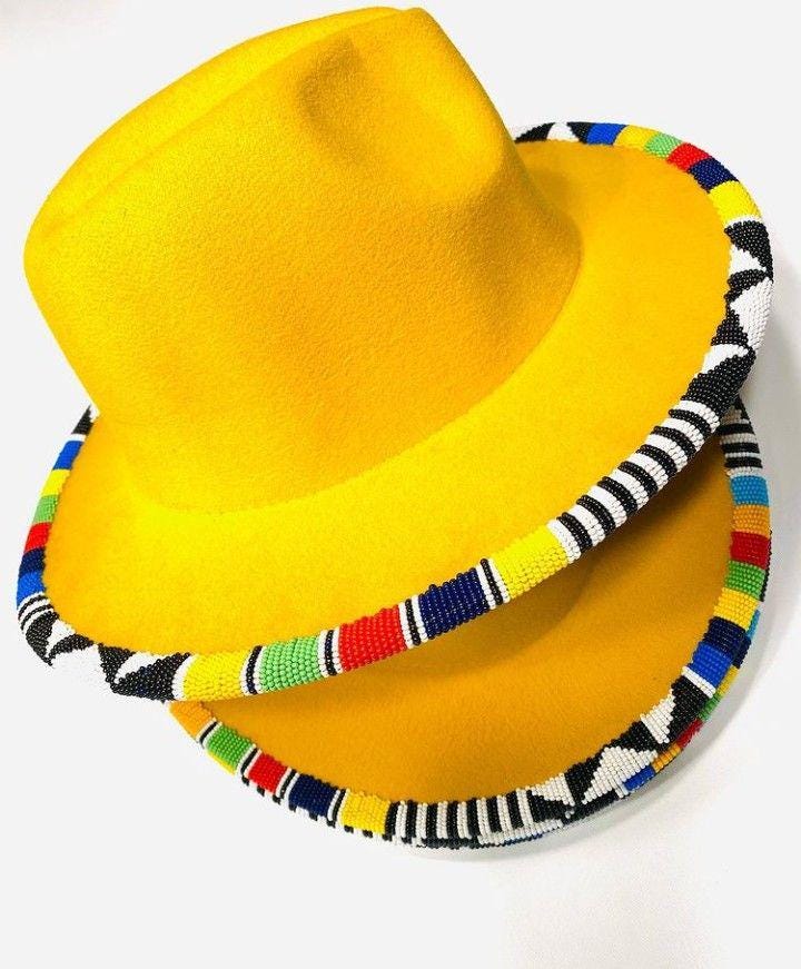 Hand Painted Yellow Fedora Hat Colorful Polka Dot Brim Boho Festival Statement I don main image 3