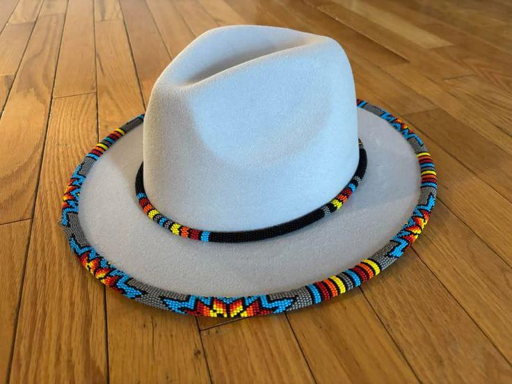 Beaded Fodora Hats Handcrafted Fedora Hat – Boho Chic Cowboy  display picture 1