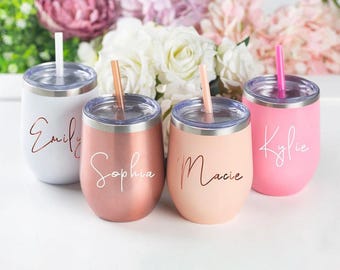Personalized Bridesmaid Wine Tumbler: Engraved Stainless Steel Insulated Cup