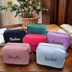 Borsa da sposa, regali personalizzati per damigelle d&#39;onore, borsa per il trucco in velluto, borsa per cosmetici, regalo di compleanno per lei, regali di Natale, regalo di nozze, borsa da viaggio per articoli da toeletta