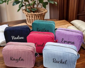 Trousse per il trucco in velluto personalizzata: regalo personalizzato per damigelle d'onore o nozze per lei