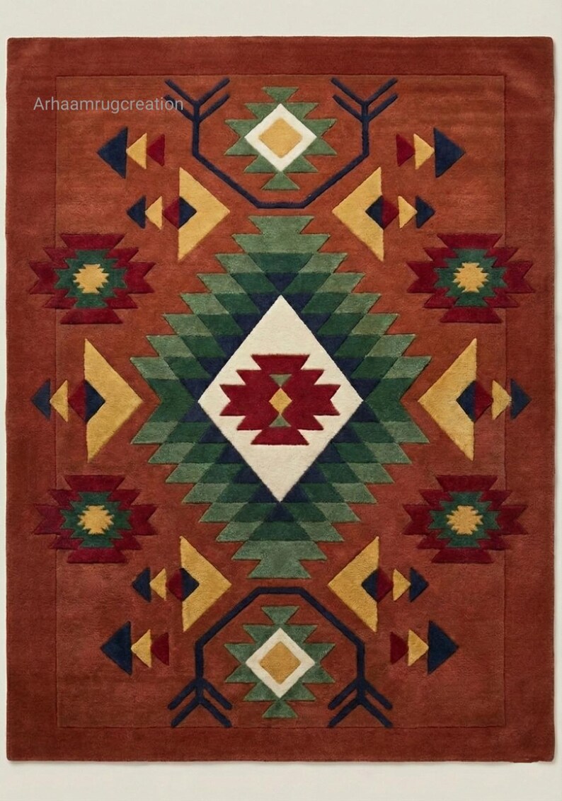 Hand Tufted Wool Southwestern Area Rug, Navajo Style Geometric Rug ...