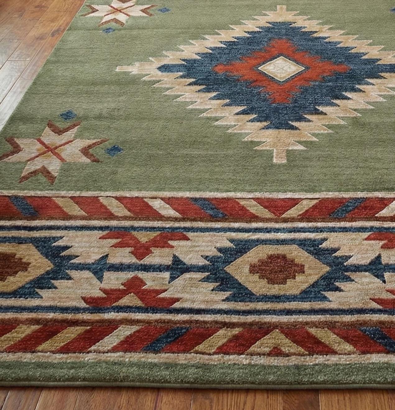 Native Tufted Rugs Hand Tufted Wool Tribal Rug | Southwestern Geometric Area Rug | Green ...