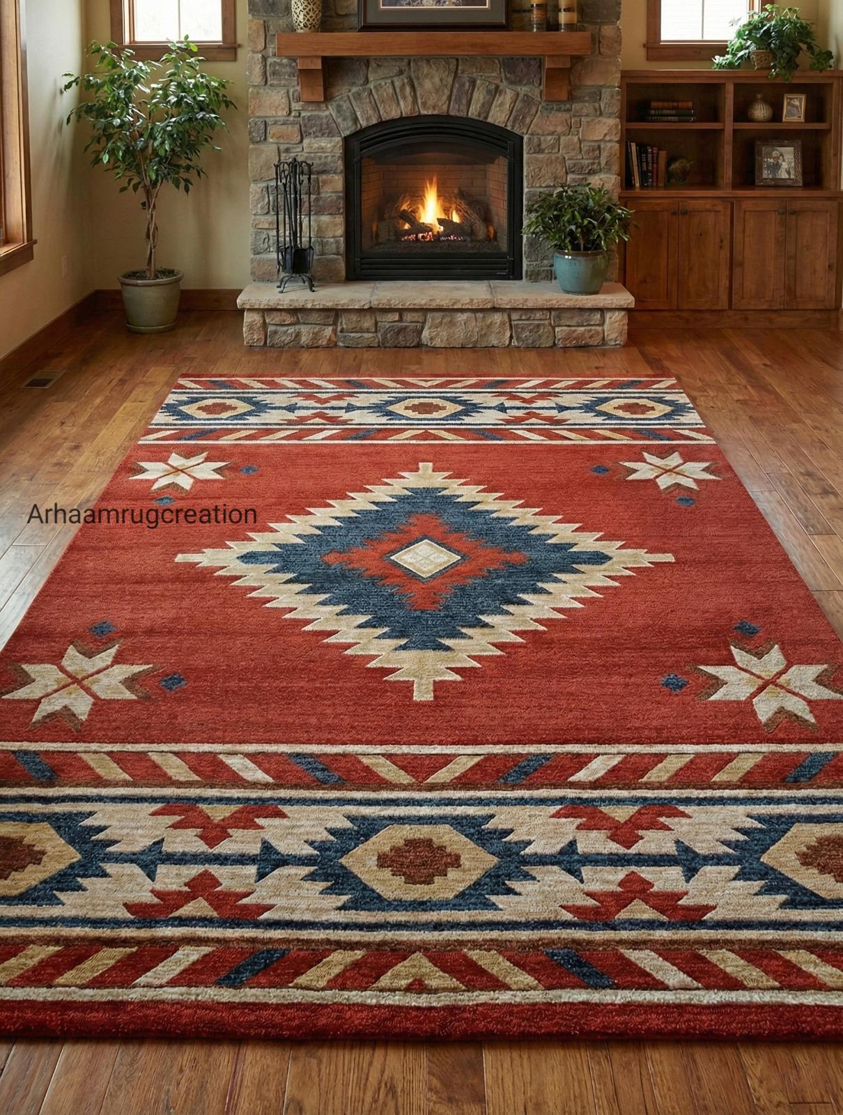 Native Tufted Rugs Hand Tufted Wool Tribal Rug | Southwestern Geometric Area Rug | Green ...