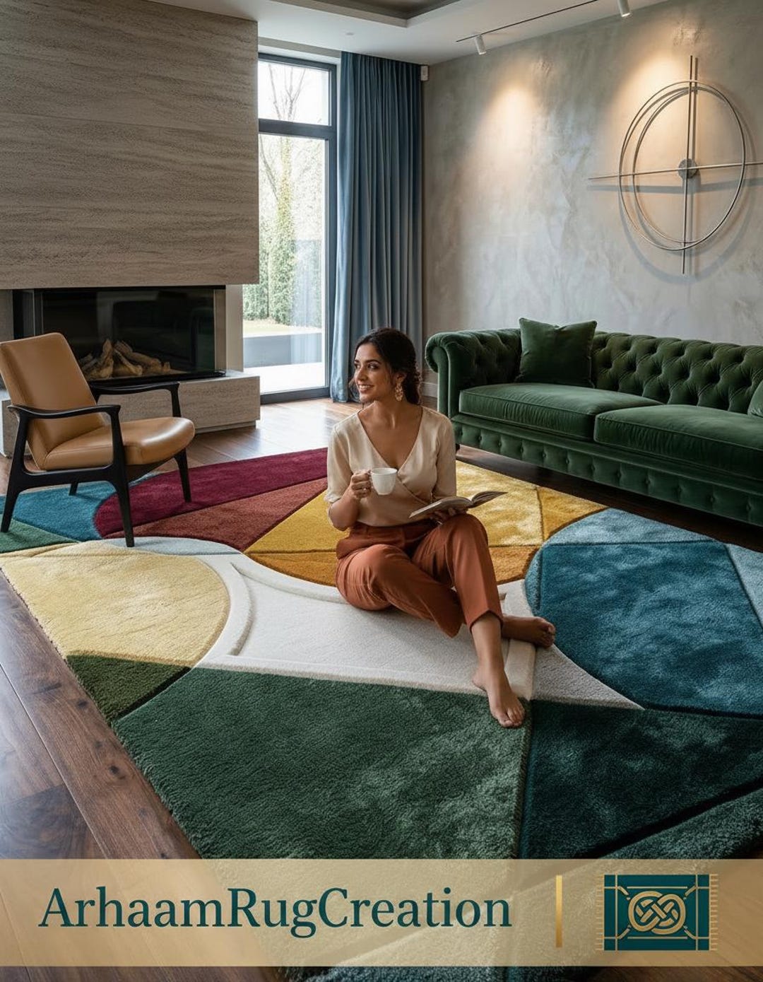 Hand Tufted Wool Rug | Modern Geometric Area Rug | 7x9 Colorful ...