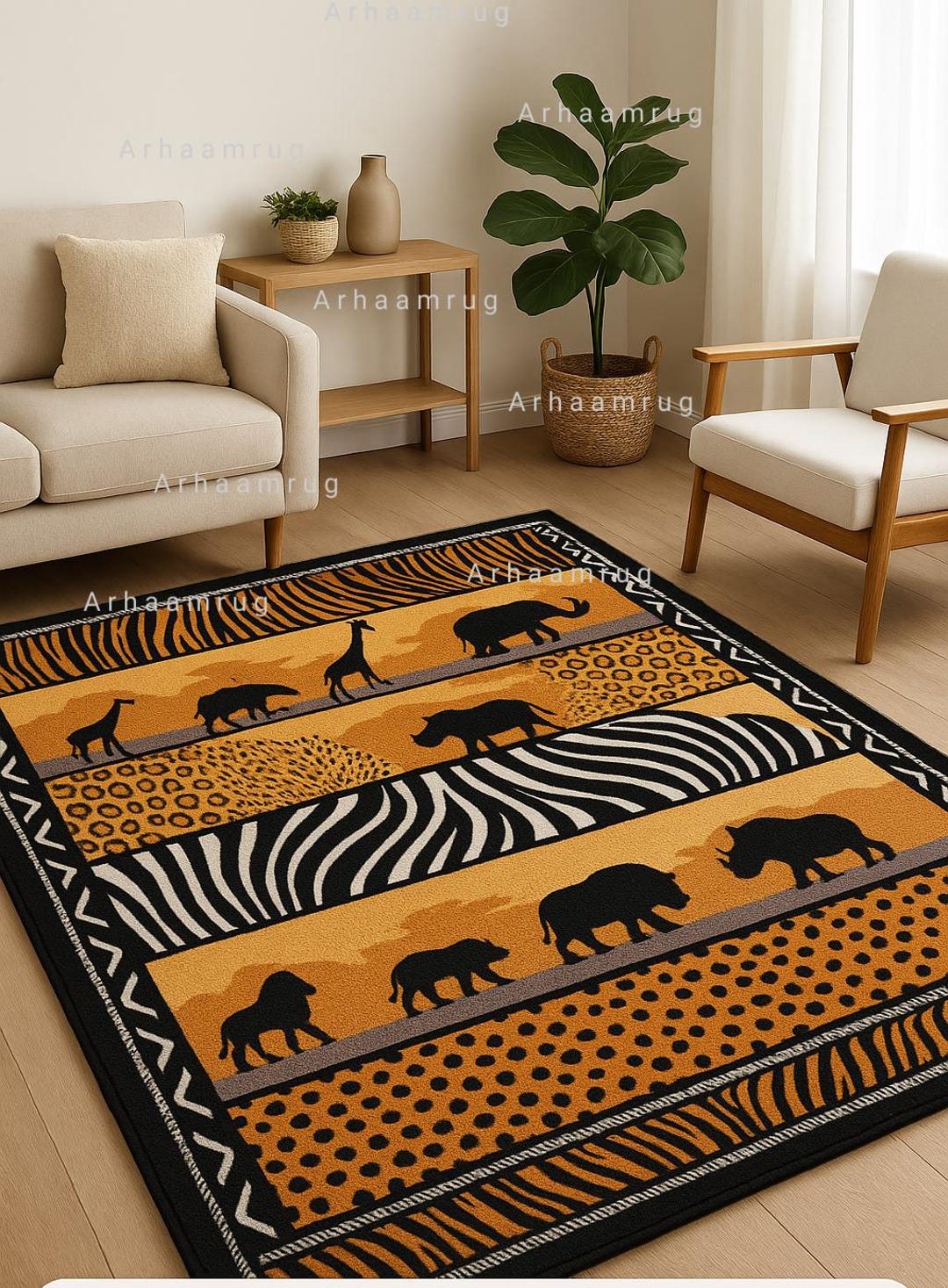 Wool Abstract Animal Pattern Rug Hand-tufted Wool Area Rug: Animal Pattern Rug Black I 5x7 Ft.bedroom ...