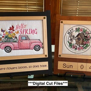 Archivos de corte LightBurn - Marcos de calendario - 2 versiones: Chicago Screws y magnético, y 4 tamaños de marco cuadrado, además de un marco rectangular.