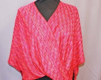 Red, pink bamboo infinity shawl, hand woven shawl, cape, cloak, wrap, stole