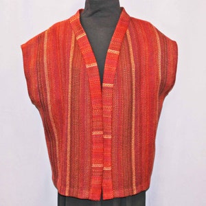 Kimono cardigan vest, rust, brown wool handwoven jacket